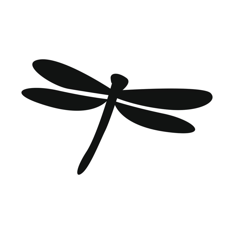 Dragonfly silhouetted isolated, fly insects icon, transparent background vector