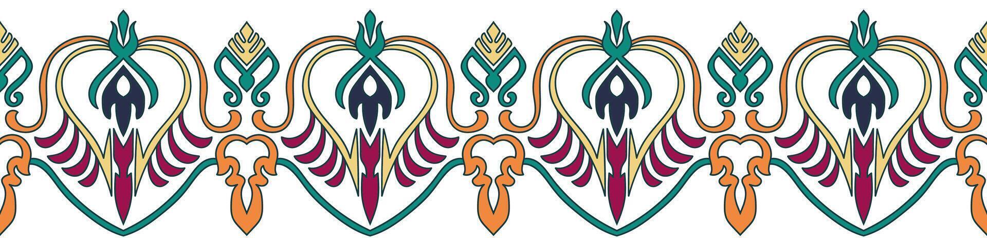 Seamless colorful abstract border on white background for fabric, rug, frame. vector