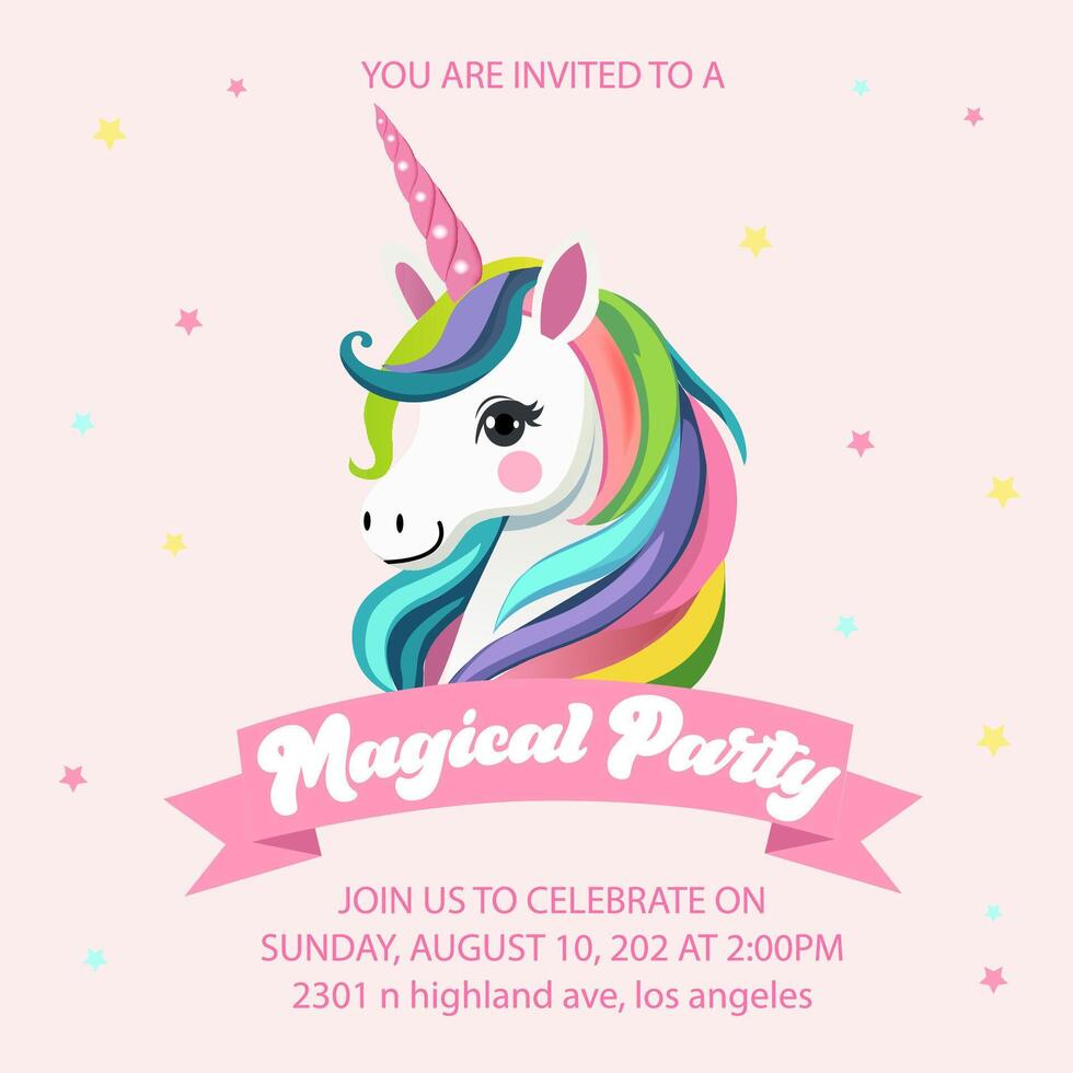 Magical Unicorn Party Invitation. Colorful and Enchanting Design vector