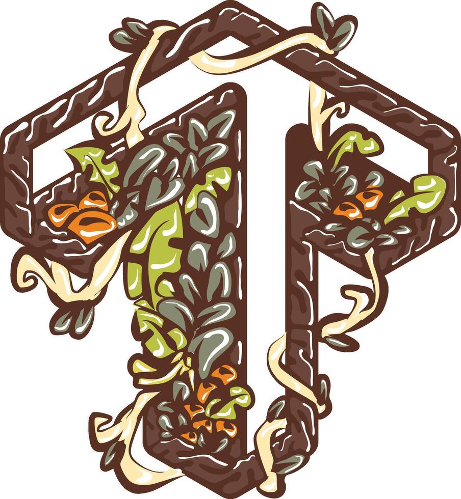 Brown Floral Up Arrow and Upward Icon with Vines vector