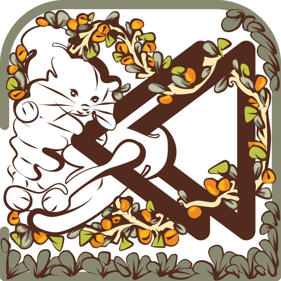 Media Play Backward, Back Icon with Kitten for Cat Lovers vector