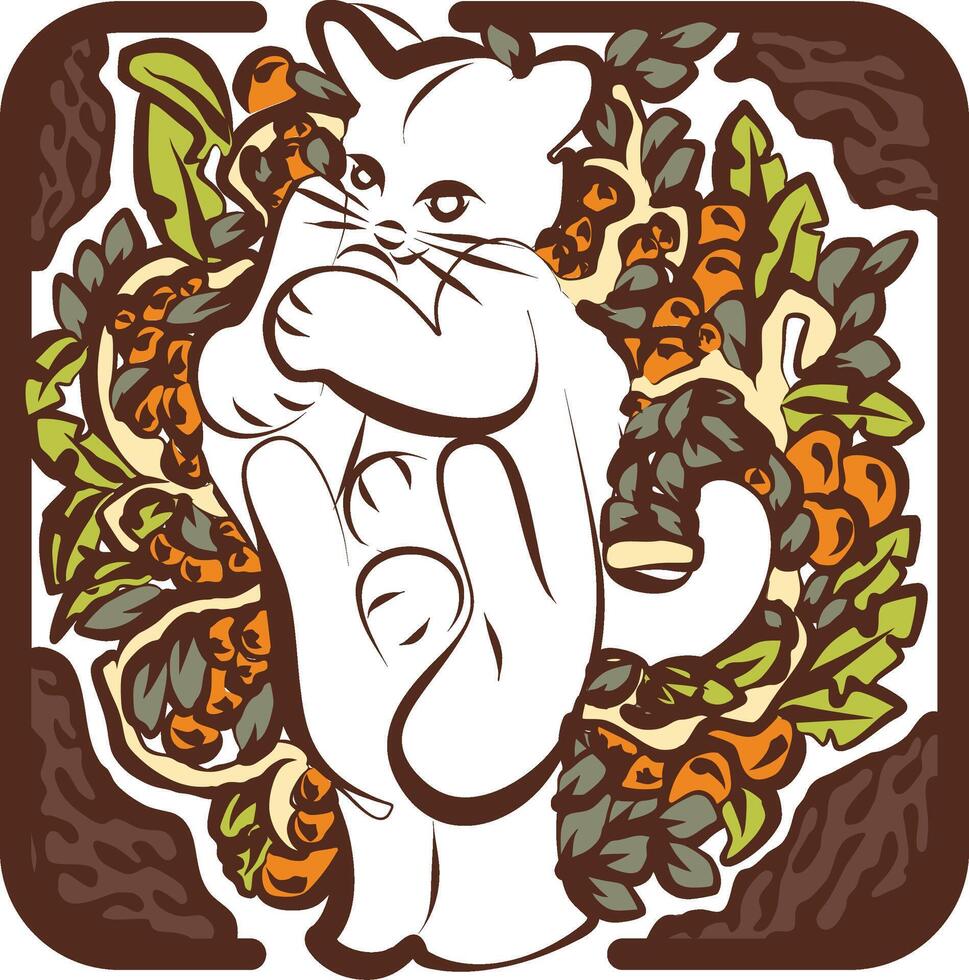 Floral Spoiled Kitten for Cat Lovers with Leaves vector