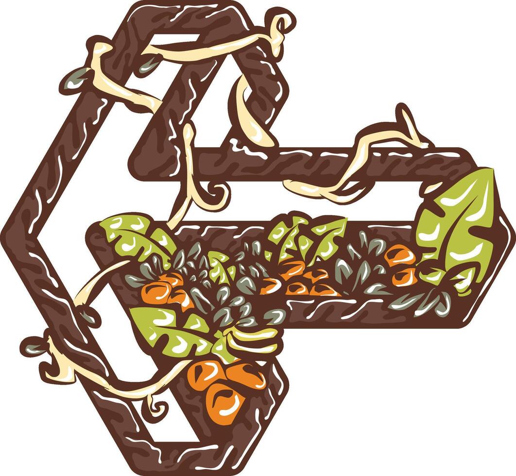 Brown Floral Left Arrow Icon with Vines vector