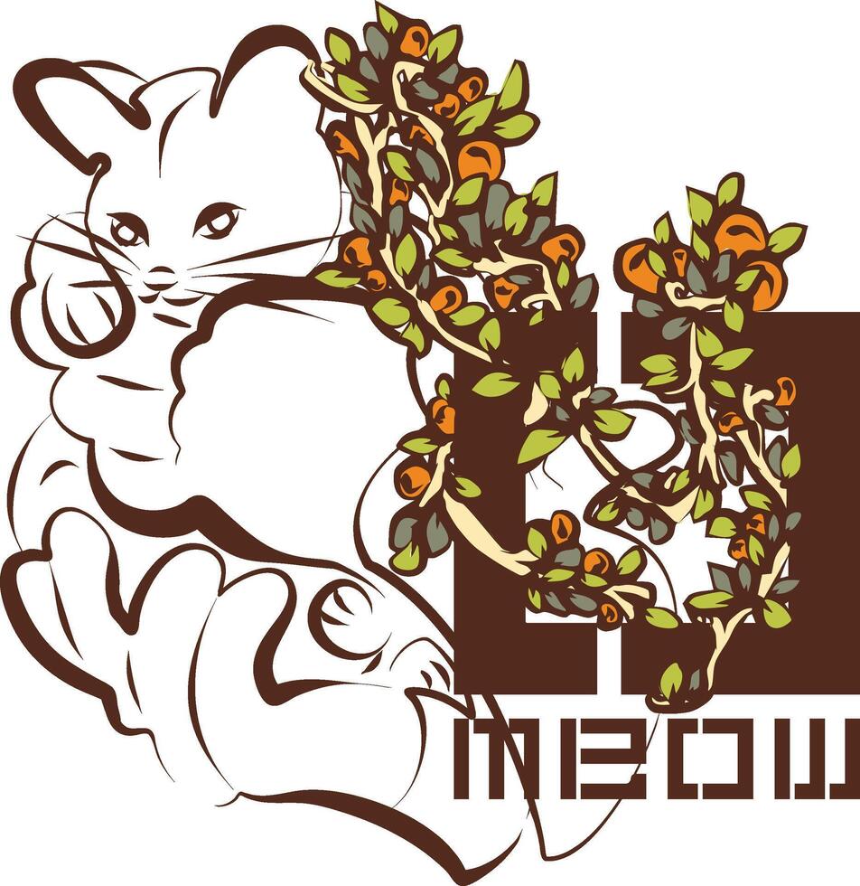 Floral O Letter from Meow Kitten for Cat Lovers vector