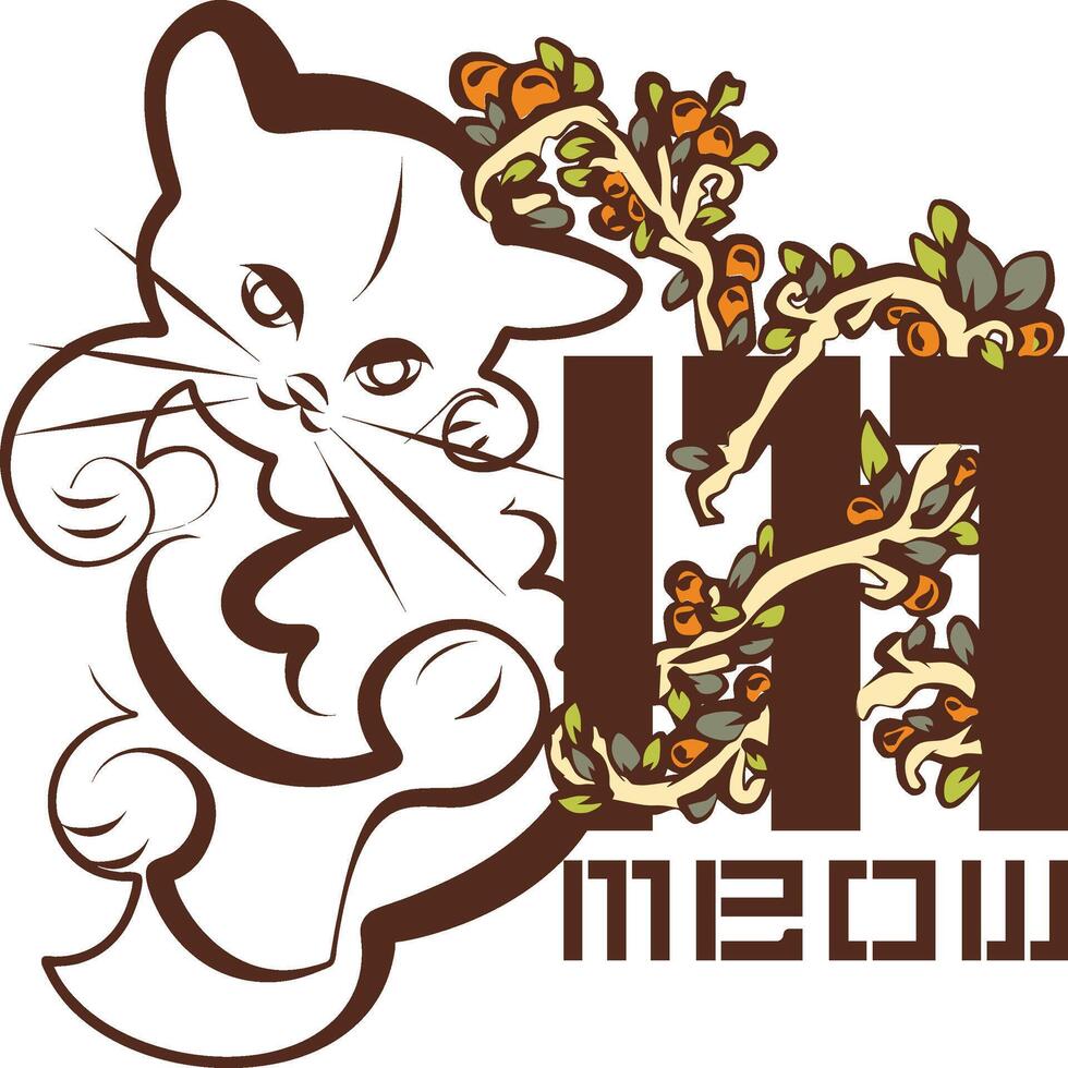Floral M Letter from Meow Kitten for Cat Lovers vector