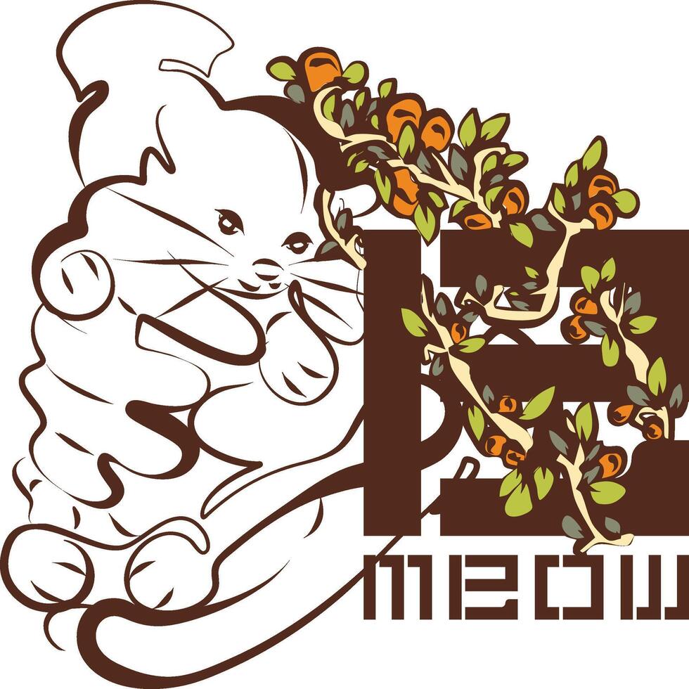 Floral E Letter from Meow Kitten for Cat Lovers vector