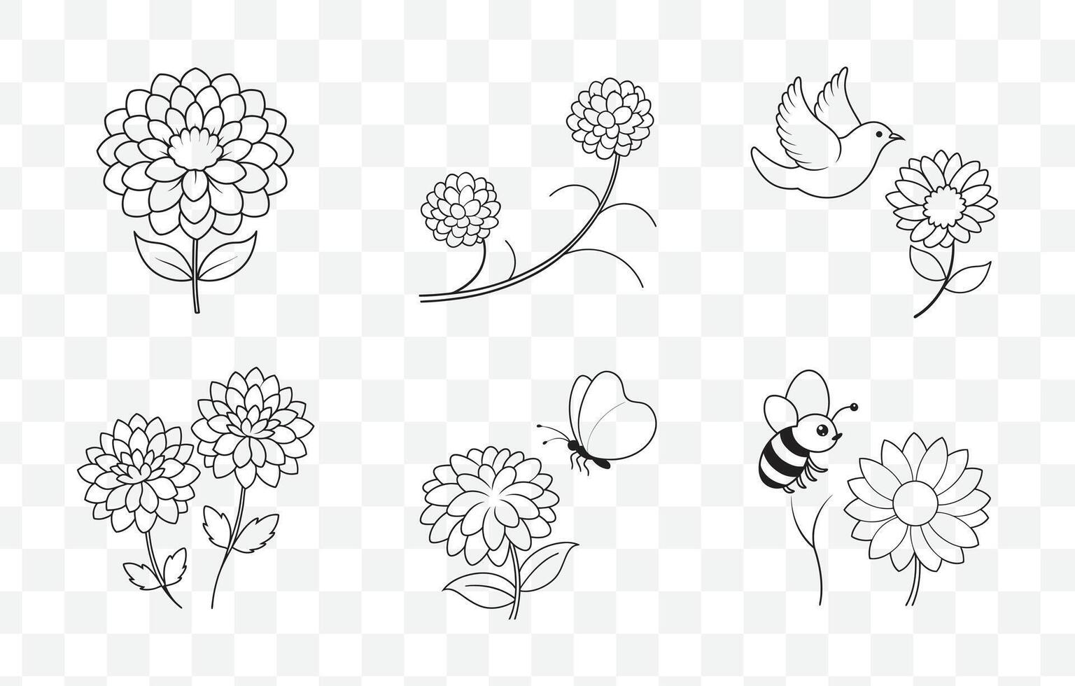 Print Chrysanthemum Line Art Set vector