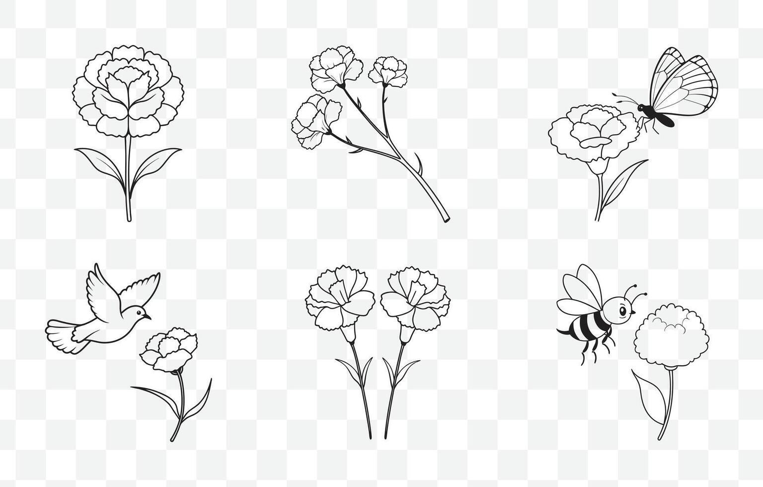 Print Elegant Carnation Line Art Set vector