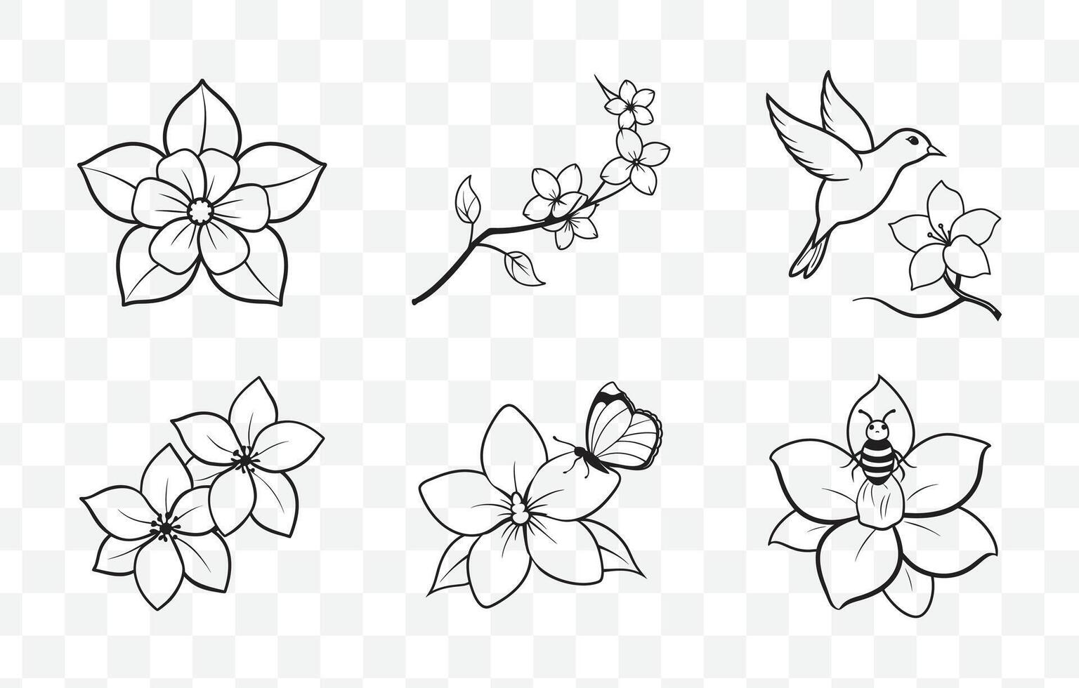 Print Jasmine Line Art Set Elegant Floral Designs for Creative Projects vector