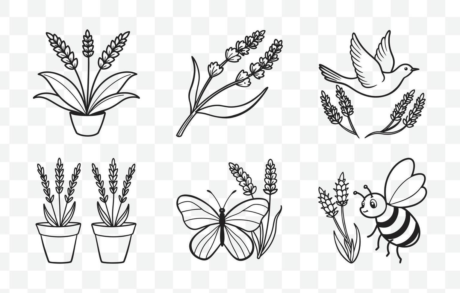 Print Lavender Line Art Set Intricate and Elegant Designs for Creative Projects and Artwork vector
