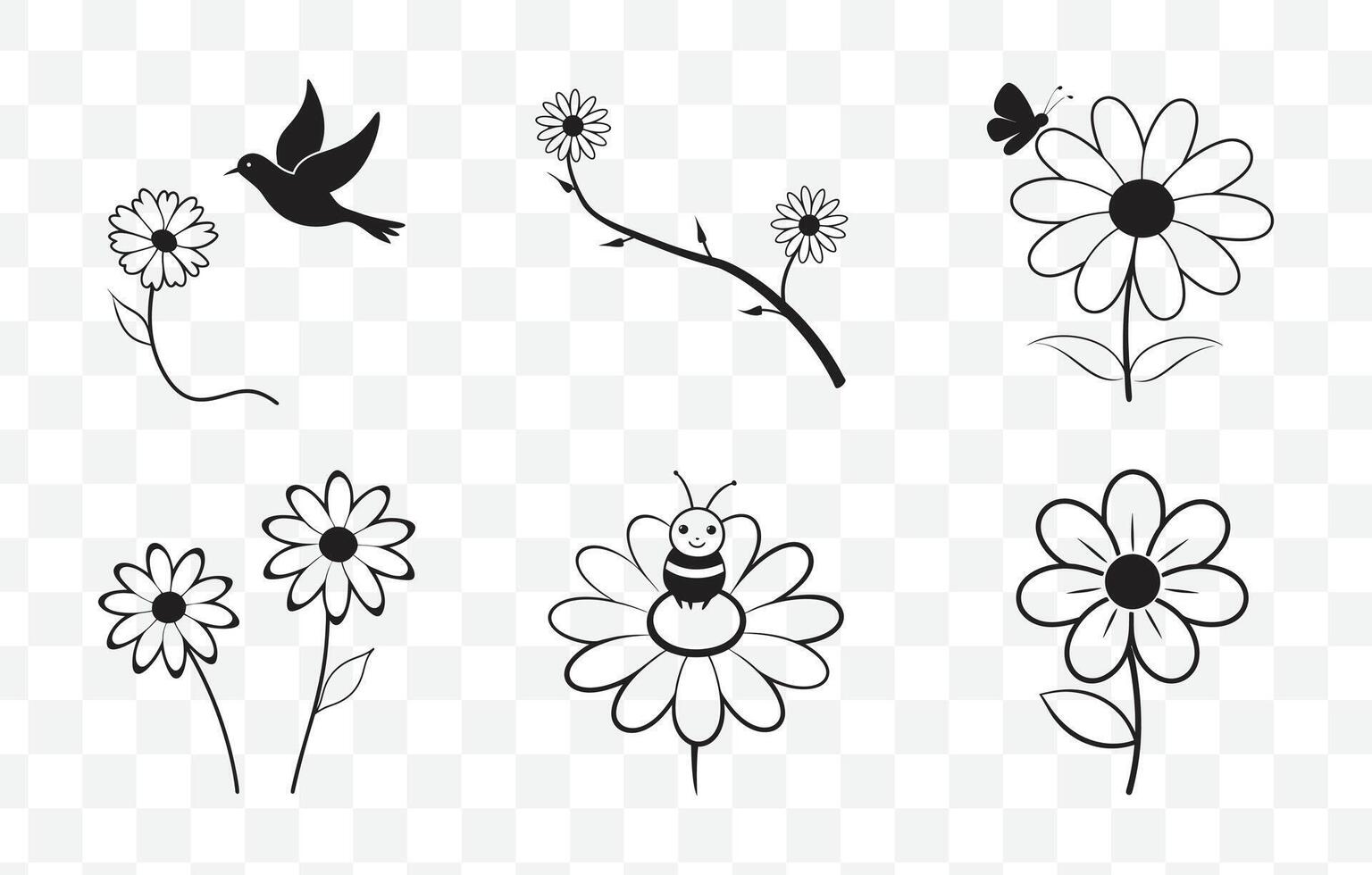 Elegant and Intricate Daisy Line Art Set for Creative Design Projects and Artistic Expressions vector