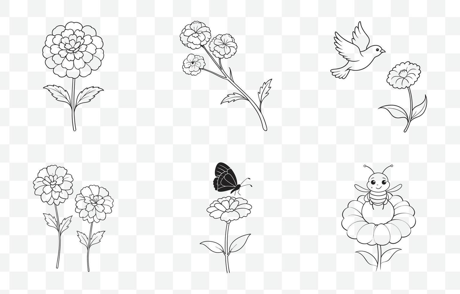 Print Detailed Marigold Line Art Set for Artistic and Design Projects vector