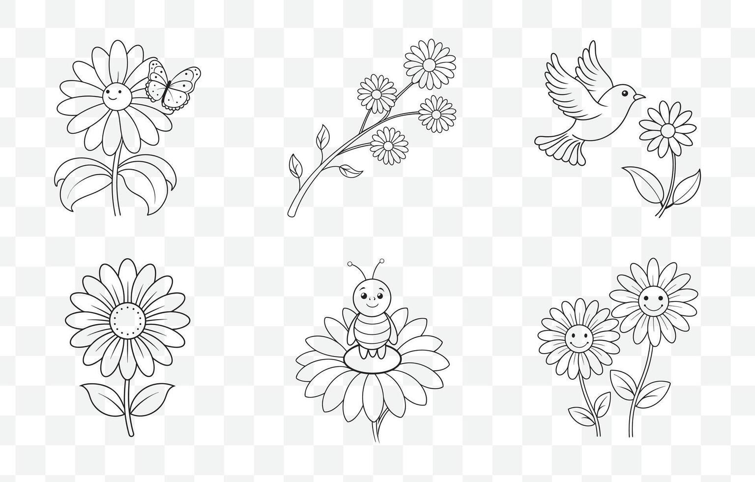 Elegant and Intricate Daisy Line Art Set for Creative Design Projects and Artistic Expressions vector