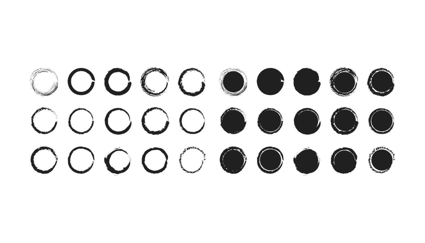 Set of black grunge ink stamp circles. Grunge paint circle element set vector