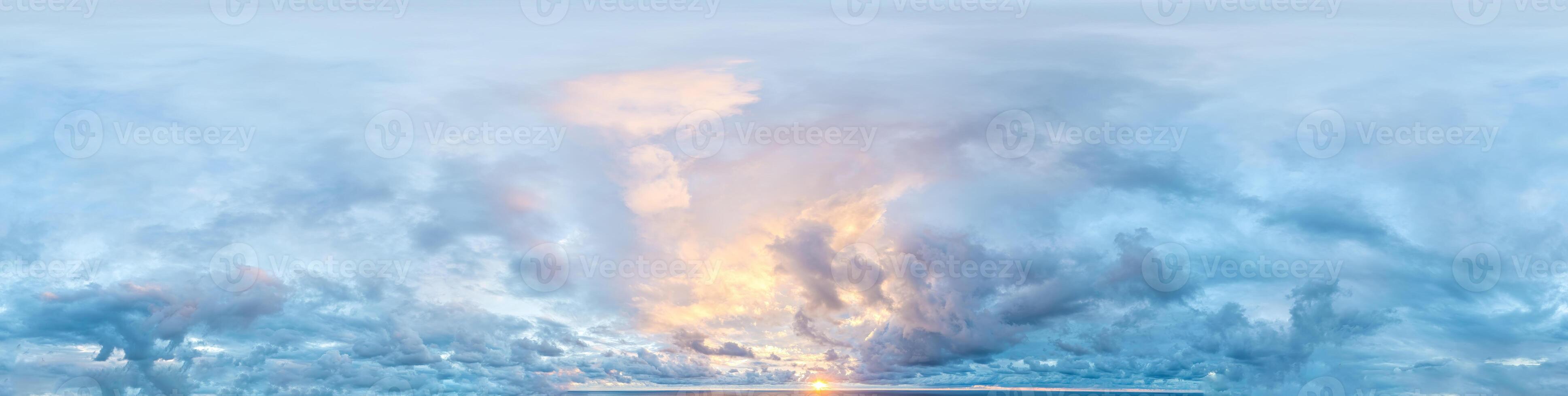 sky part of seamless panorama on sunset time with light clouds, for easy use in 3D graphics and composites in drone spherical panoramas as a sky dome. photo