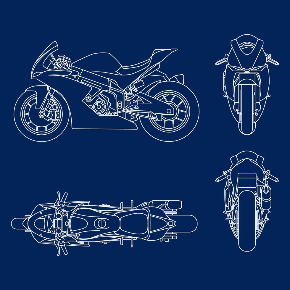 Stylized illustration of blueprints motorcycle. eps 10 vector