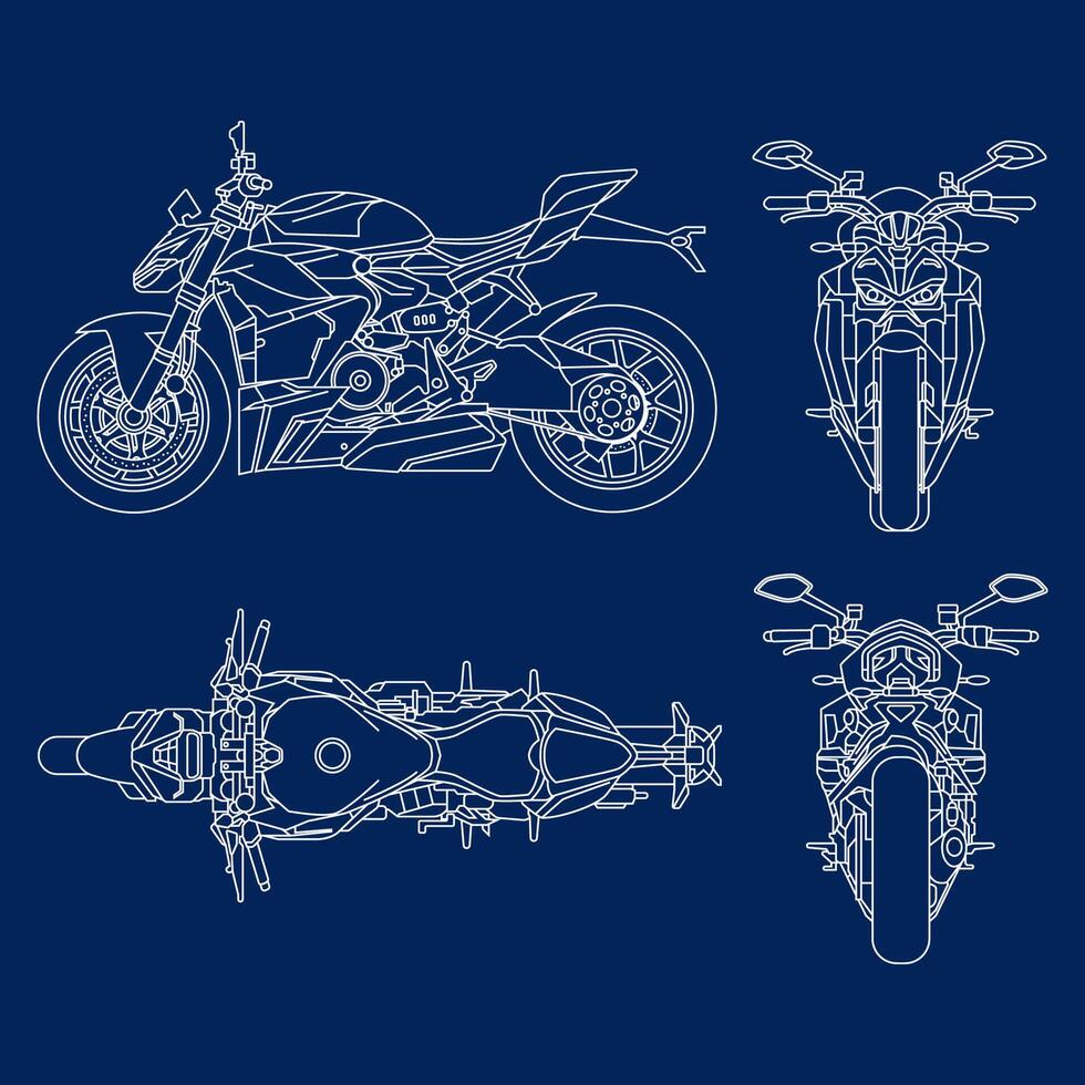 Stylized illustration of blueprints motorcycle. eps 10 vector
