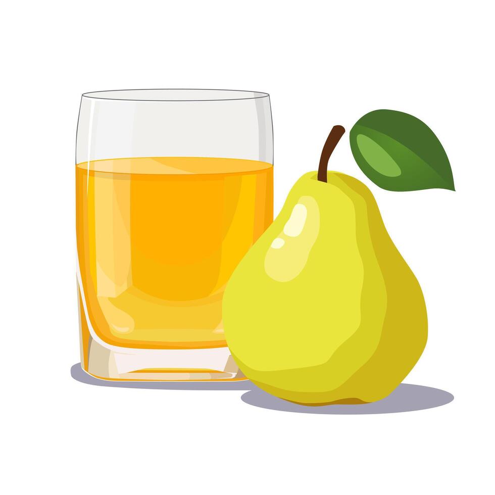 Full glass of yellow freshly and healthy squeezed pear juice isolated on white background. illustration in flat style with dietary drink. Summer clipart for card, banner, flyer, poster design vector