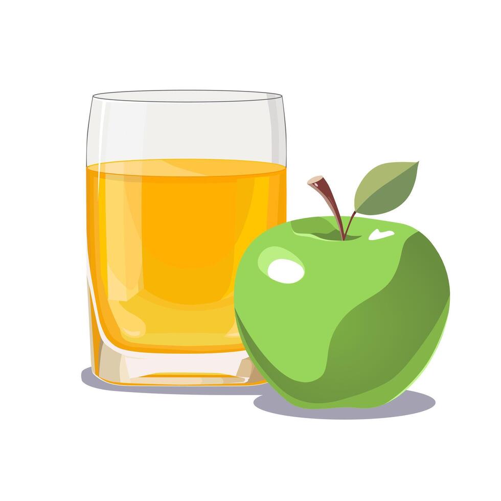 Full glass of yellow freshly and healthy squeezed apple juice isolated on white background. illustration in flat style with dietary drink. Summer clipart for card, banner, flyer, poster design vector