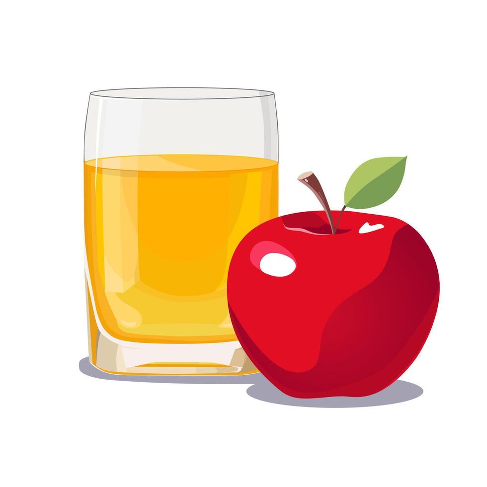 Full glass of yellow freshly and healthy squeezed apple juice isolated on white background. illustration in flat style with dietary drink. Summer clipart for card, banner, flyer, poster design vector