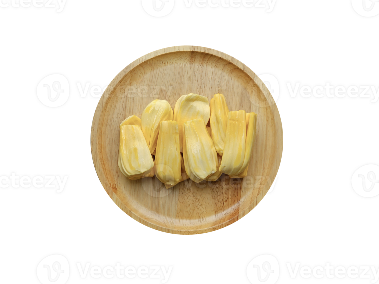 Top view of jackfruit pulp on wooden board. on transparent background png