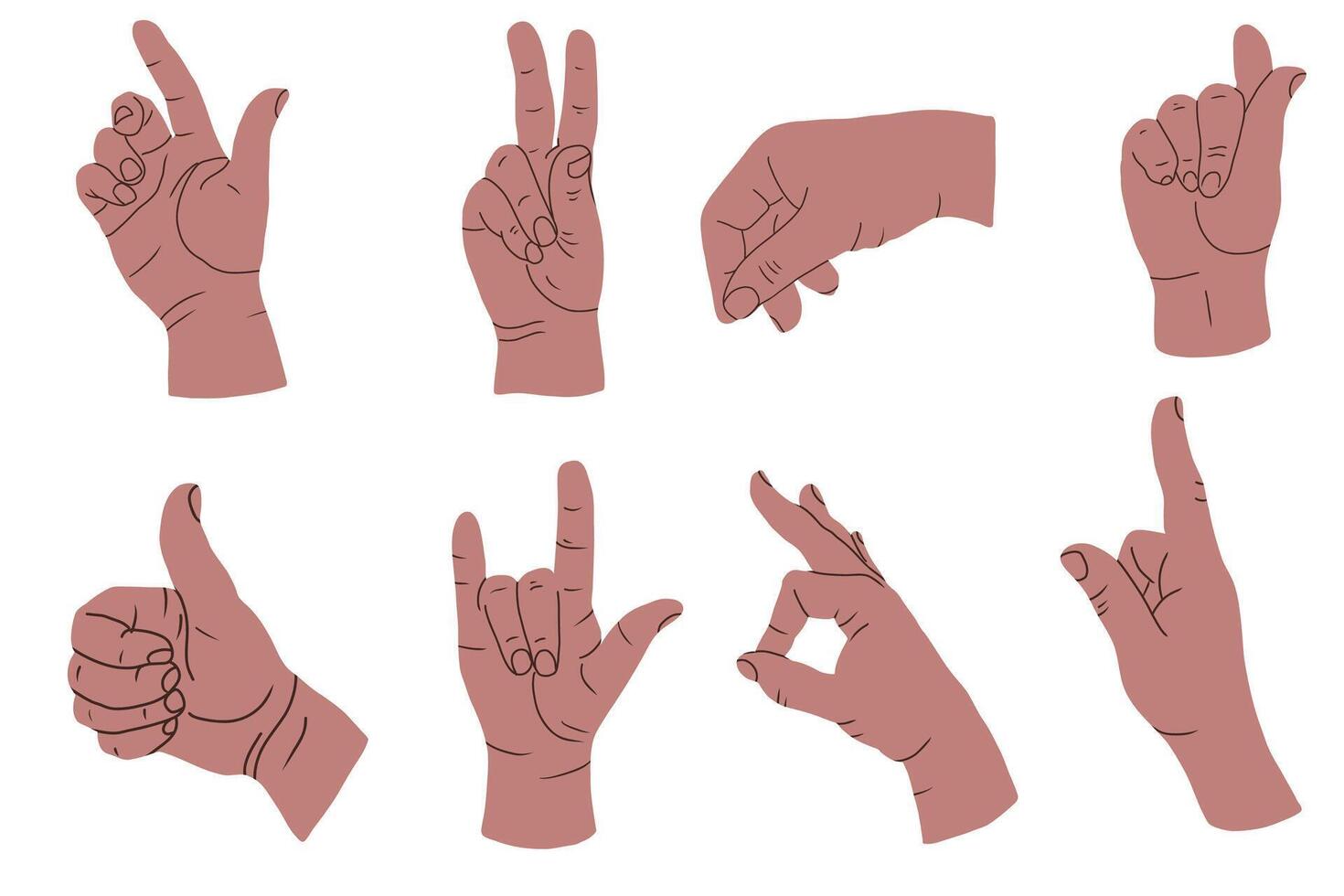 Set of different hand poses illustrations. vector