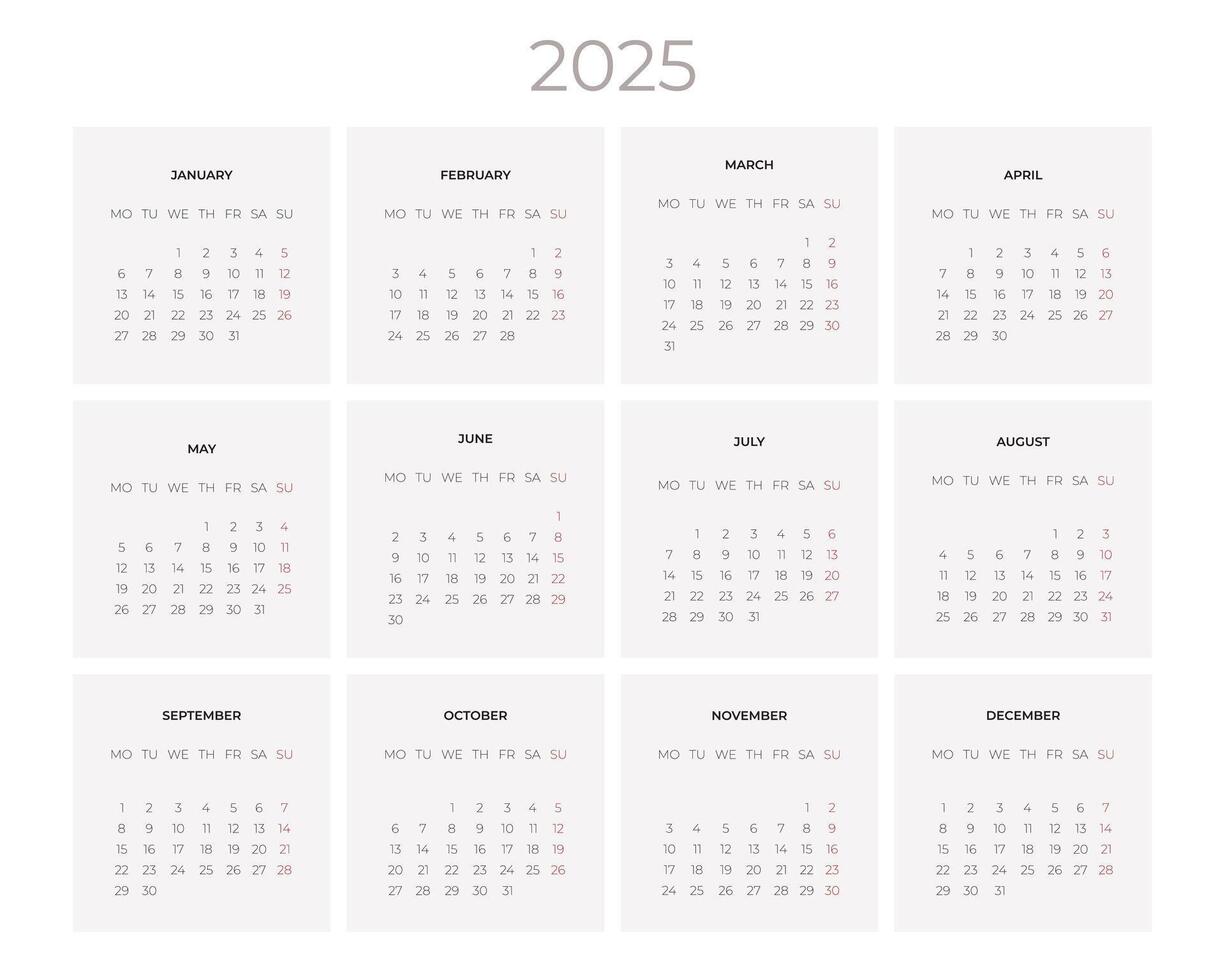 calendar for 2025 vector