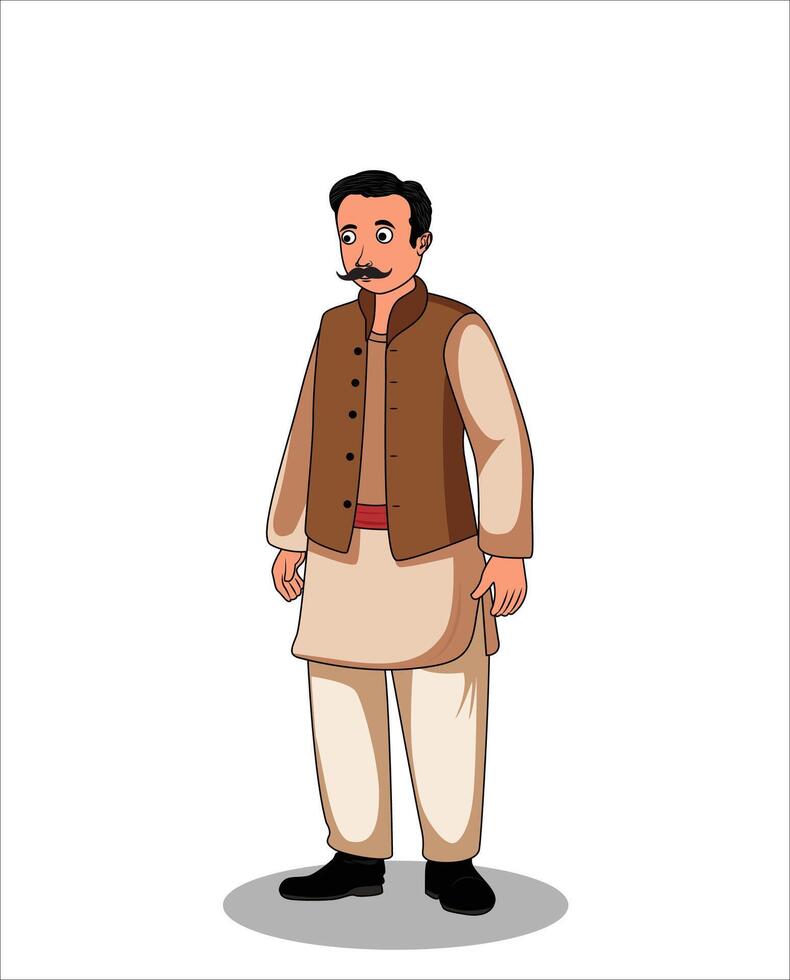Indian village rich men cartoon character design vector