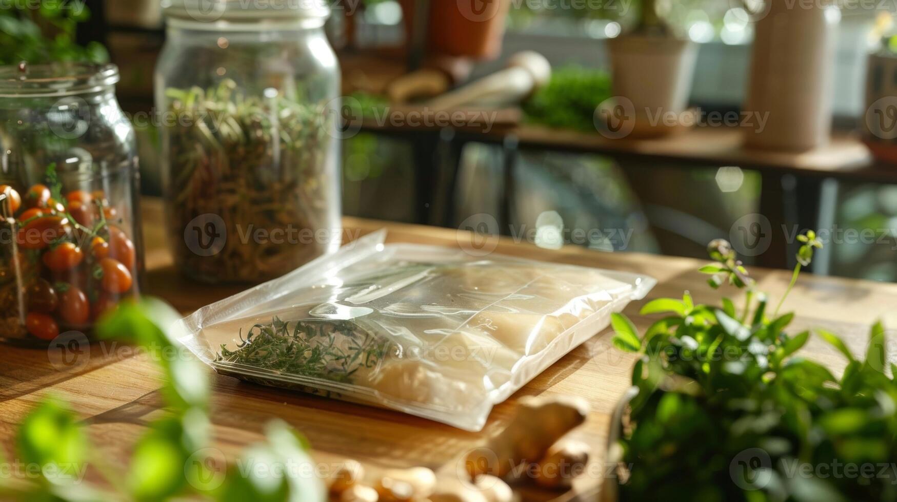 A sealed biodegradable pouch made from plantbased materials showcases its ability to break down in a compost environment photo