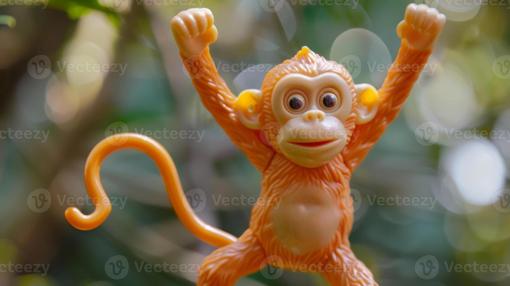 A silly plastic monkey toy with stretchy limbs ready to hang and swing from anything it can grab onto photo