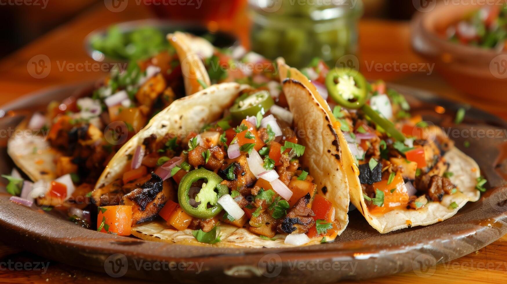 Topped with a generous serving of y grilled jalapenos these veggie tacos pack a punch of flavor photo