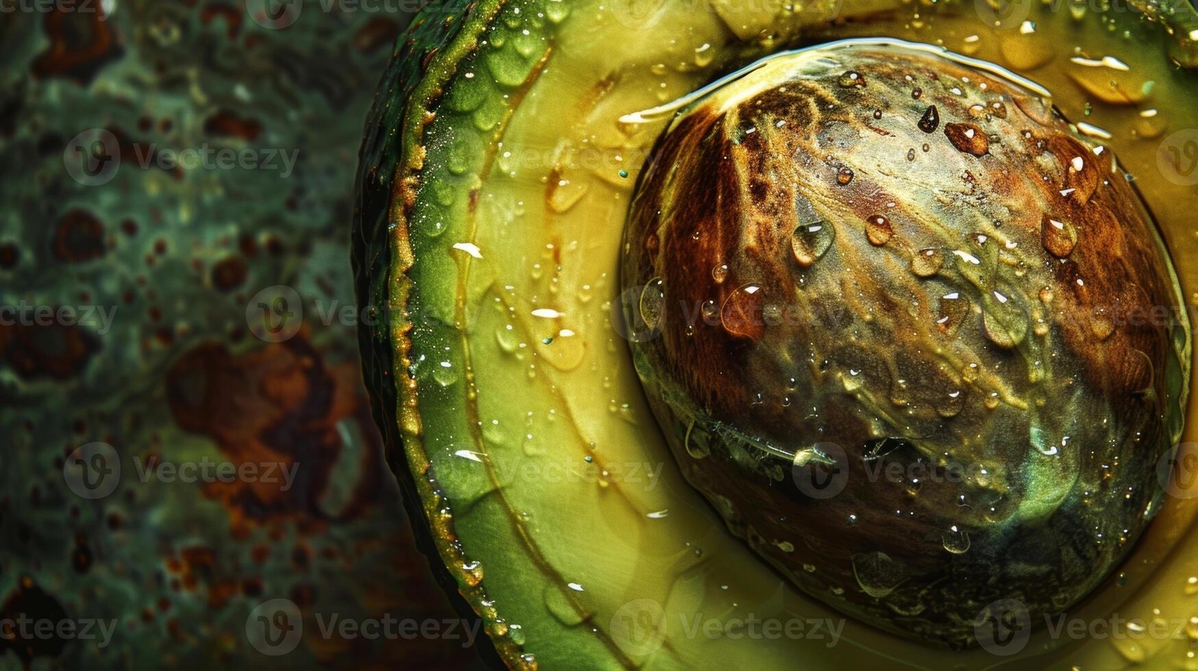 A crosssection of an avocado highlighting its natural oils that are extracted for use in hair and skincare products photo