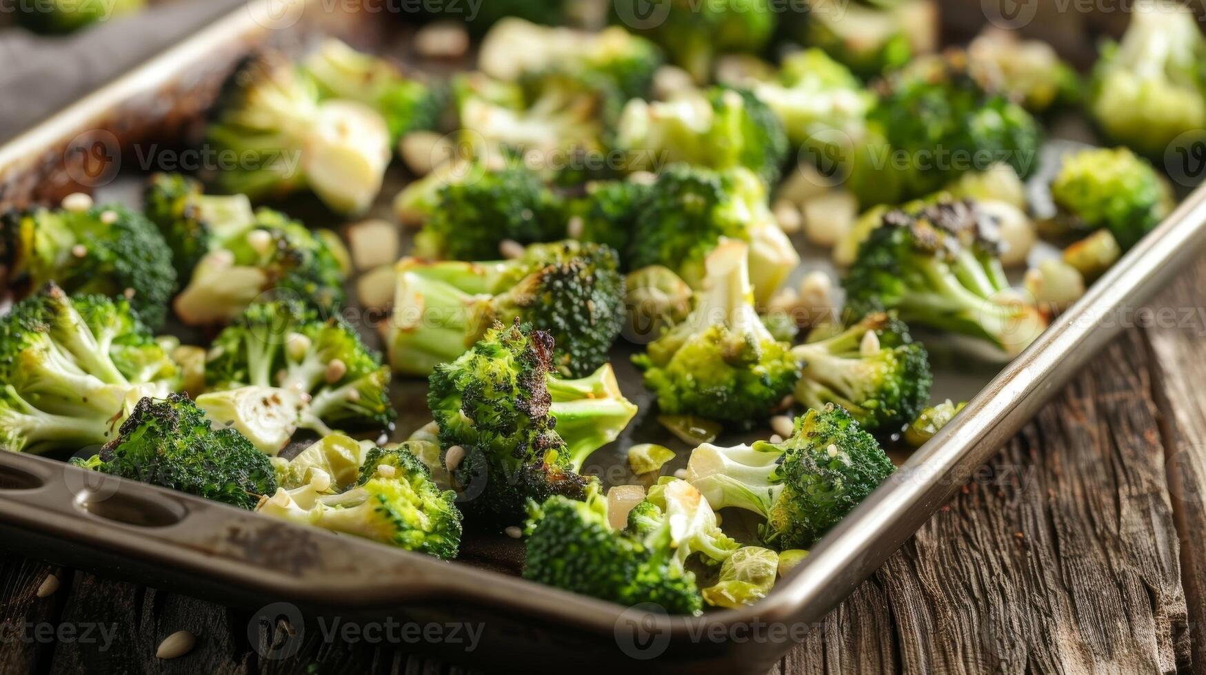 A delectable combination of fireroasted broccoli and sprouts served hot and fresh photo