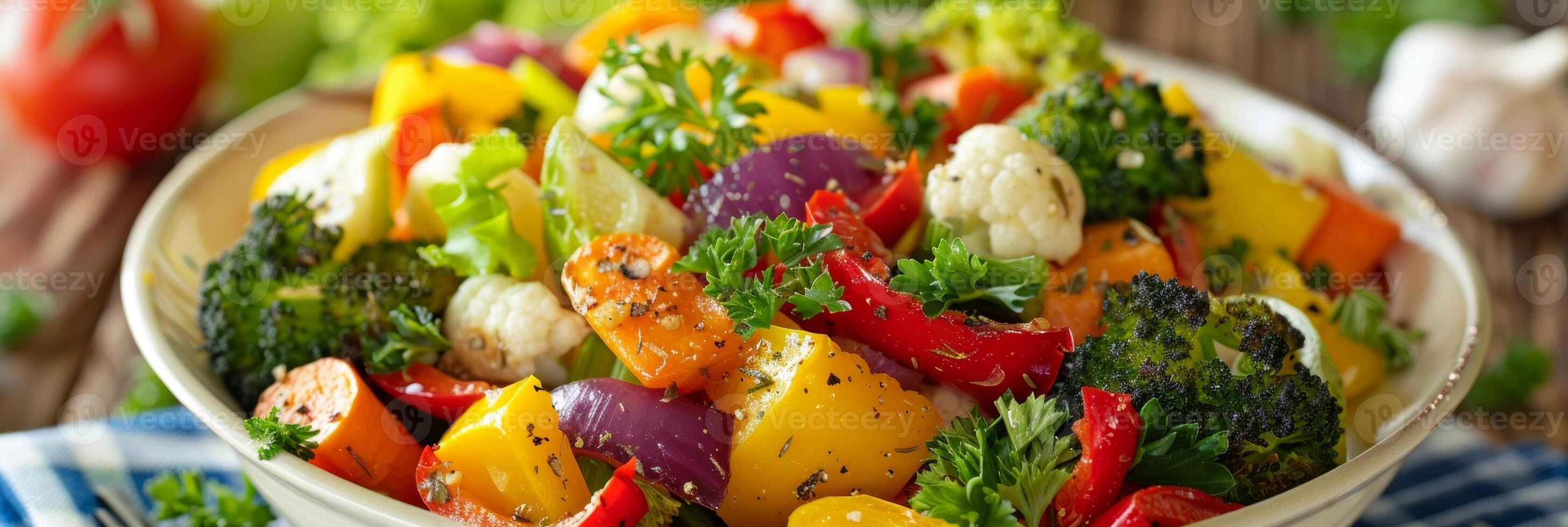 A bowl of avocado oil roasted mixed vegetables a tasty and nutritious side dish for any meal photo