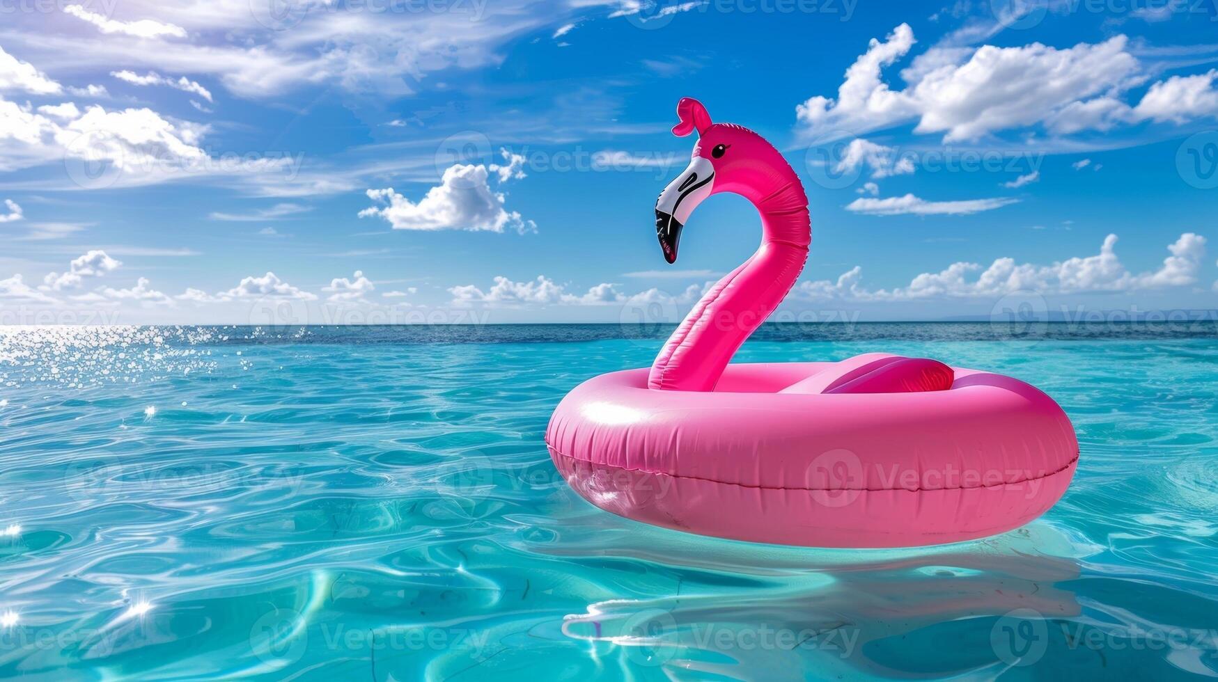 A vibrant pink flamingo pool float inflatable evoking memories of summer pool parties and tropical vacations photo