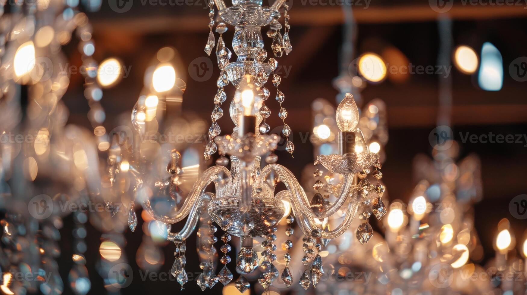 Glimmering chandeliers hanging from the ceiling adding a touch of luxury to the space photo