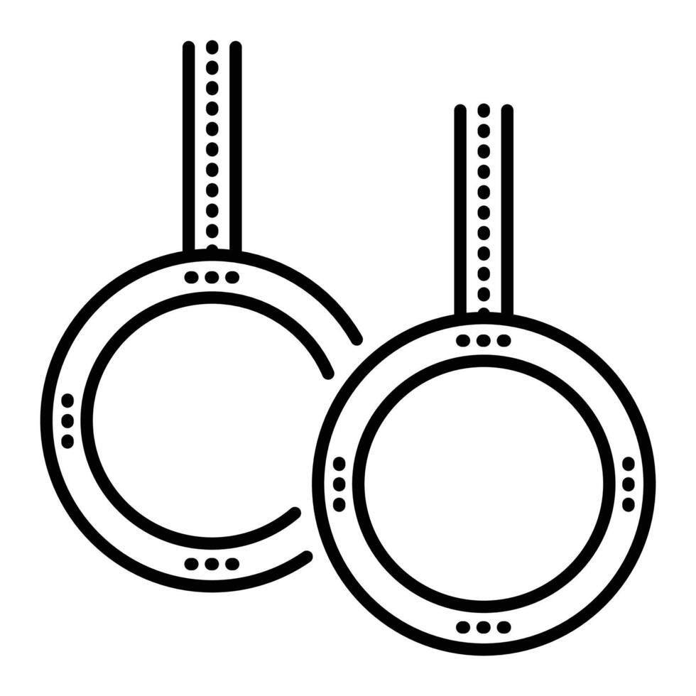 Artistic gymnastics, two hanging rings with slings. Monochrome illustration, icon of sport accessories, editable stroke vector