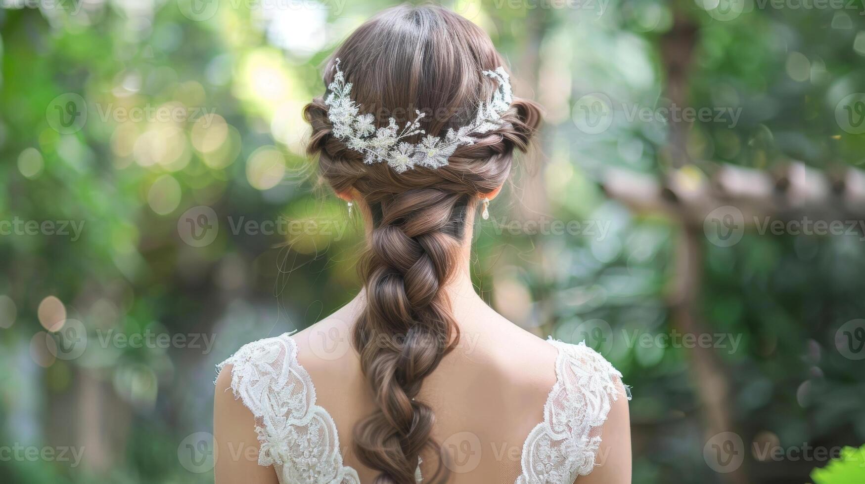 A simple but alluring halfup braided hairstyle embellished with a lace headband for a touch of romance and femininity photo
