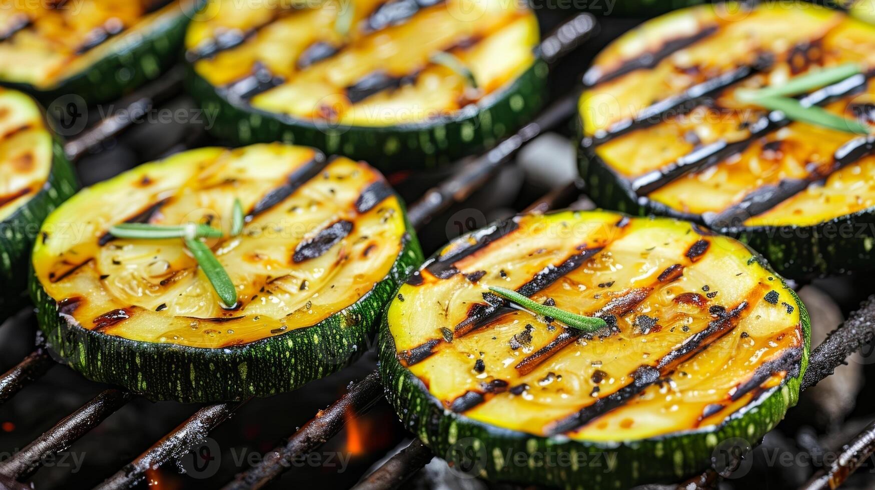 Juicy slices of zucchini adorned with beautiful grill marks photo