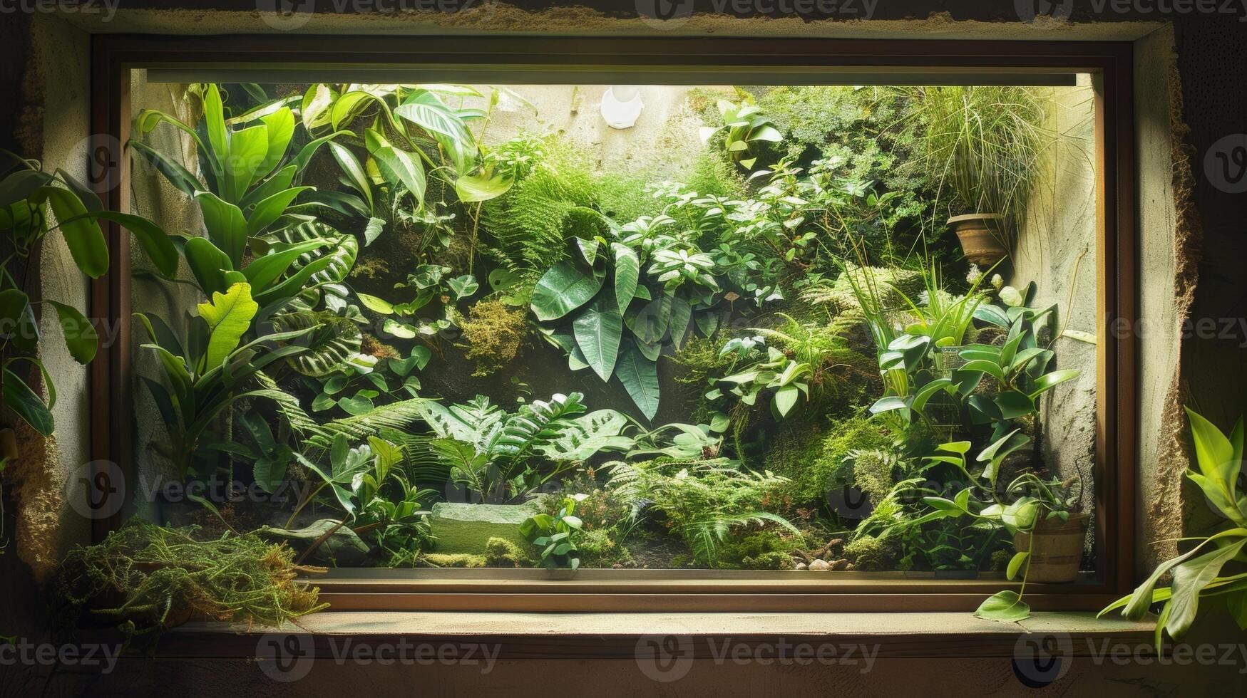 A oneofakind window seat experience with a fullyintegrated vivarium providing a glimpse into a miniature world of green photo