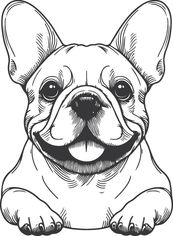 Line art French bulldog illustration. Ink style, cute animal for print linear silhouette. vector