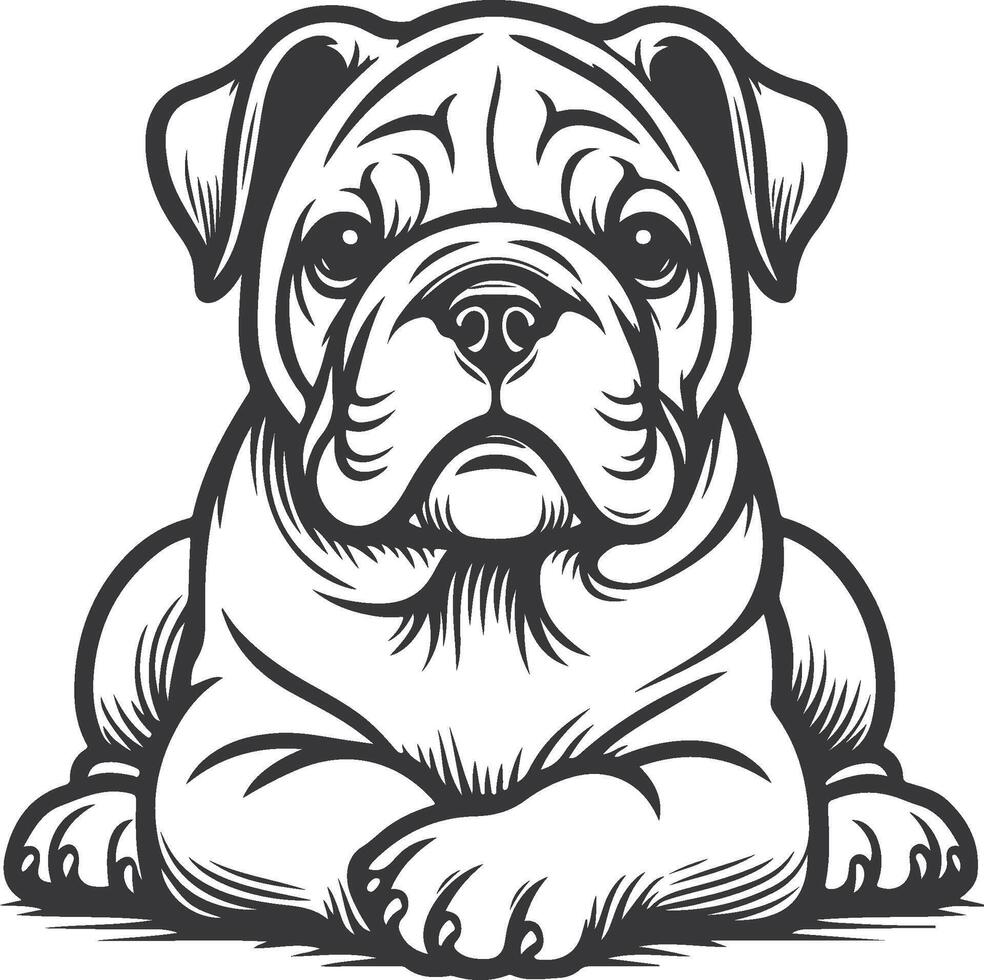 Line art French bulldog illustration. Ink style, cute animal for print linear silhouette. vector