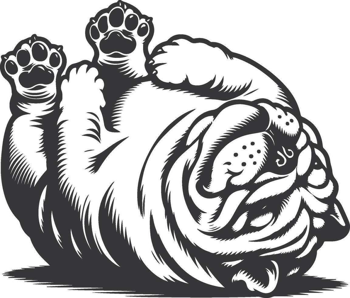 Bulldog rolling over silhouette design. vector