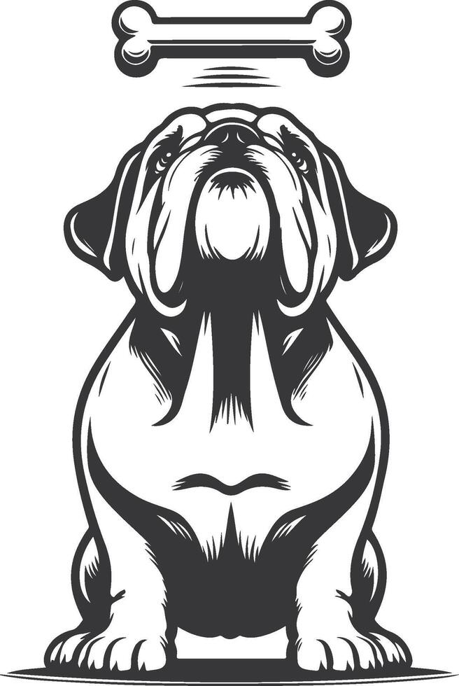 bulldog with Balancing a treat on the nose silhouette design. vector