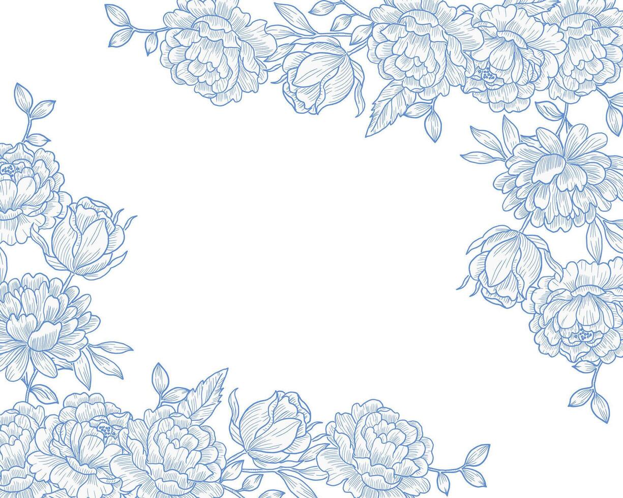Hand Drawn Blue Rose Flower Border vector