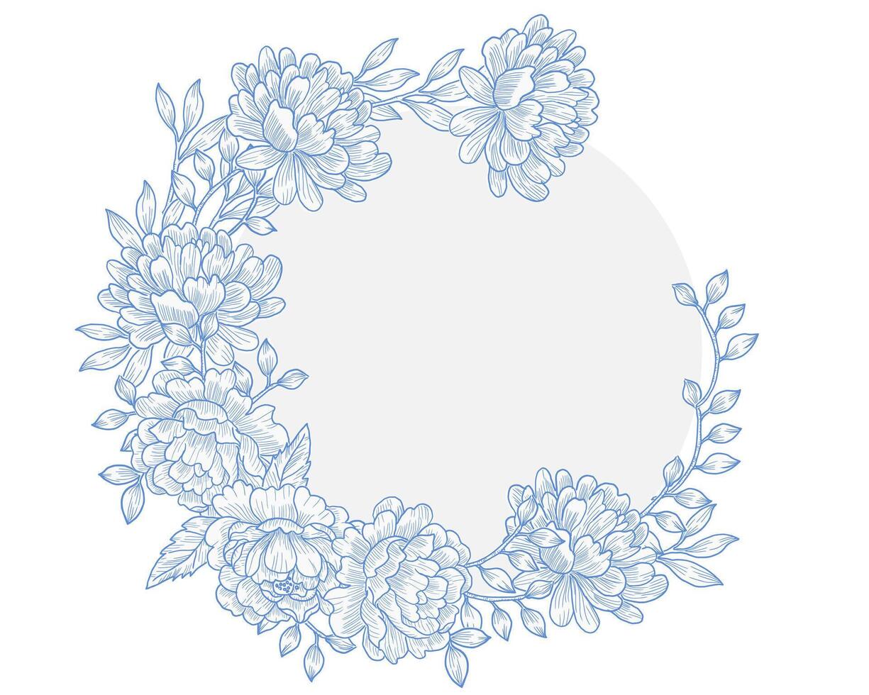 Hand Drawn Blue Rose Flower Wreath vector