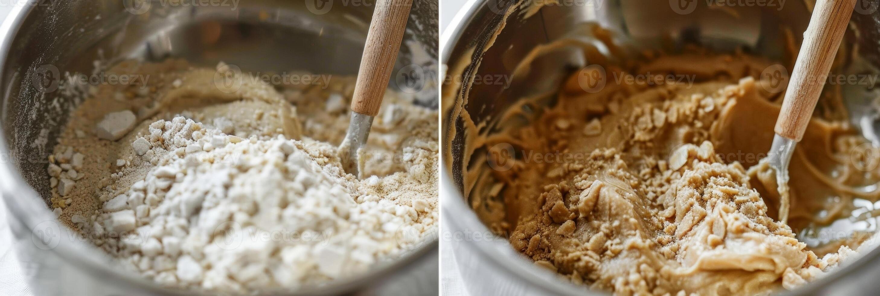 A mix of buckwheat and almond flour being stirred together to create a glutenfree and proteinrich base for the muffins photo