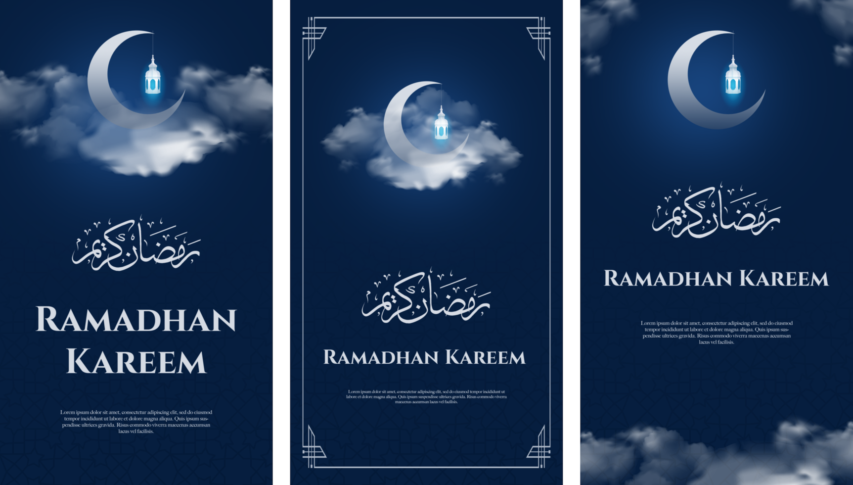 Ramadhan Kareem Minimalist Blue Greeting Post Template Social Media Story Set Bundle psd