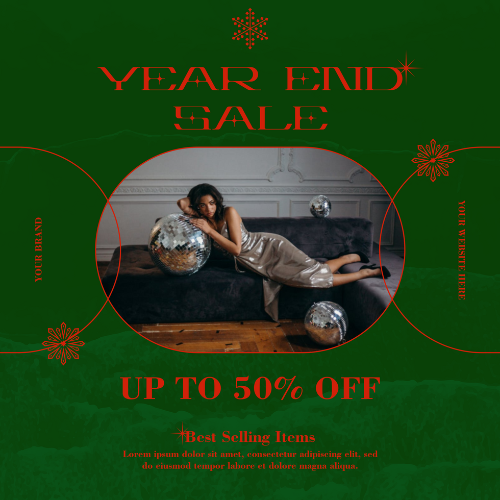 Green Christmas fashion Year end Sale Social Media Post Template Design psd