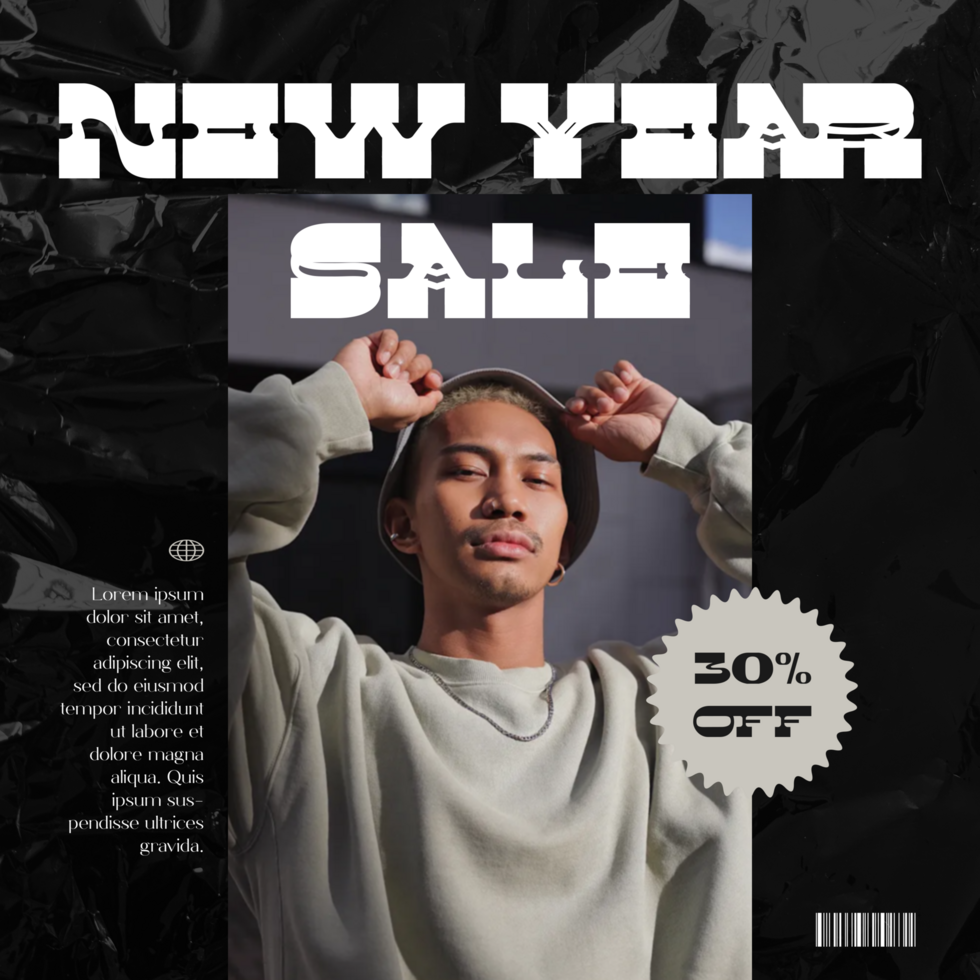 New Year Sale Men Fashion Streetwear Black Theme Social Media Template Design psd